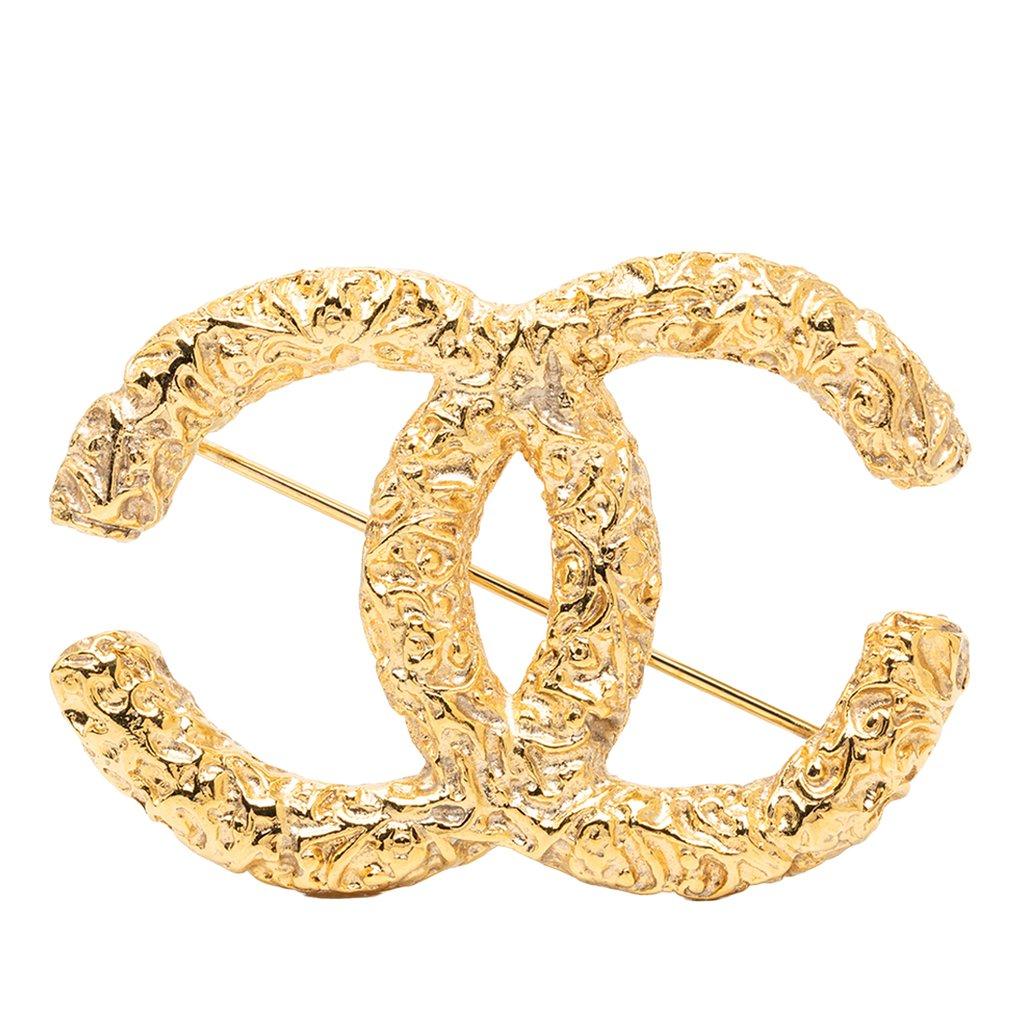 Chanel CC Gold Plated Baroque Embossed Brooch