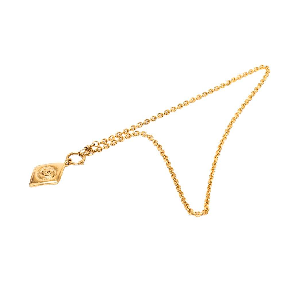 Chanel CC Gold Plated Diamond Shape Pendant Necklace