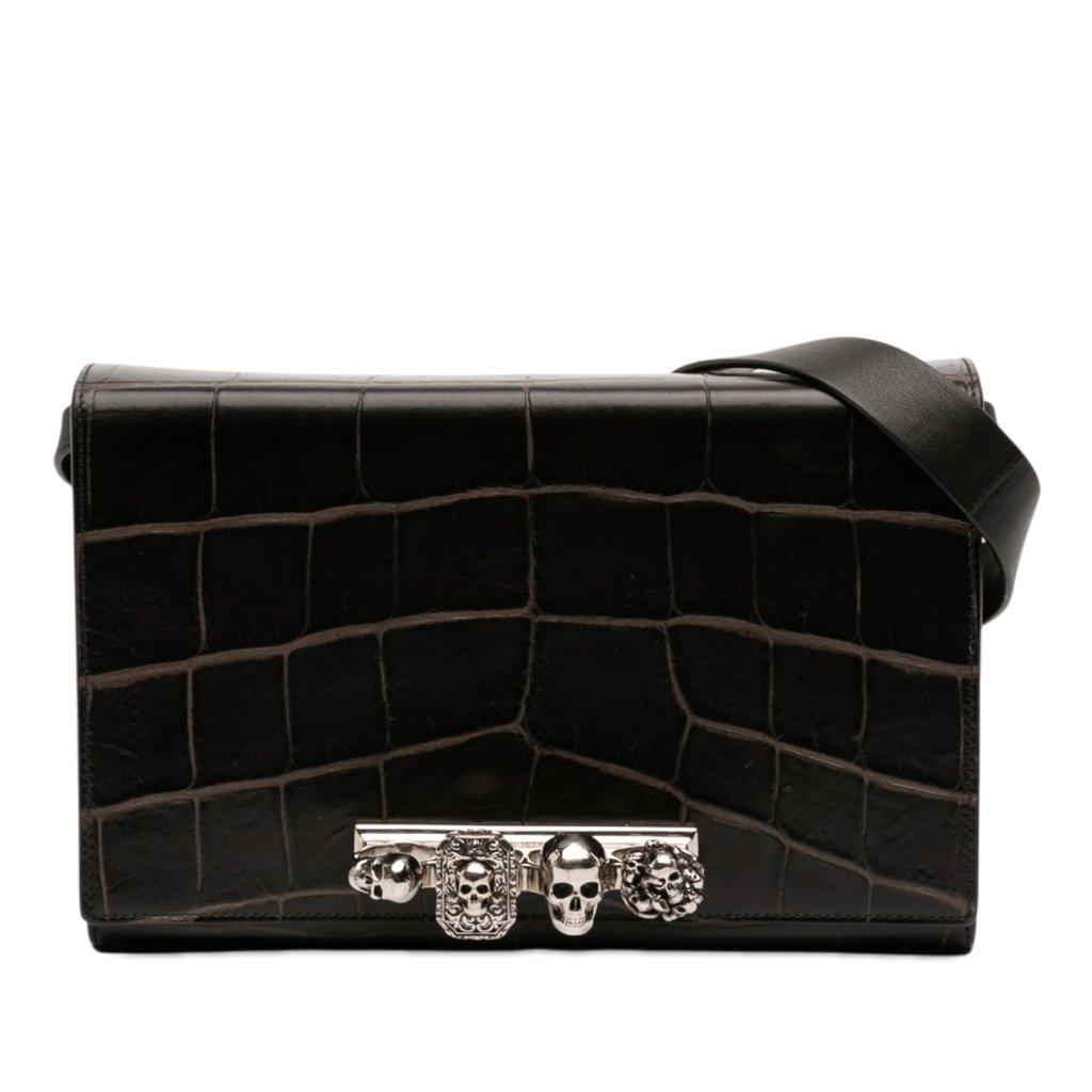 Alexander McQueen Mini Croc Embossed Skull Jeweled Crossbody