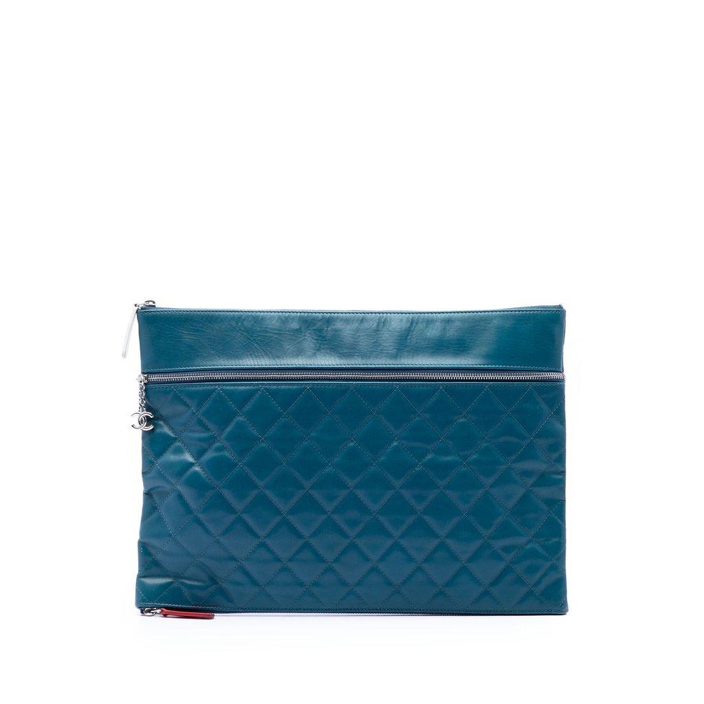 Chanel CC Quilted Lambskin Multi Zip Clutch
