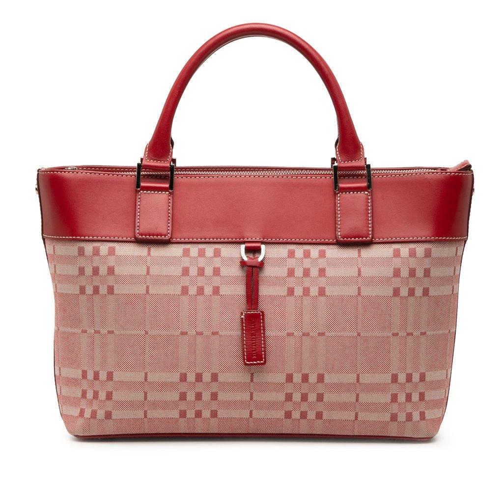 Burberry Leather Trimmed Tonal Check Canvas Handbag