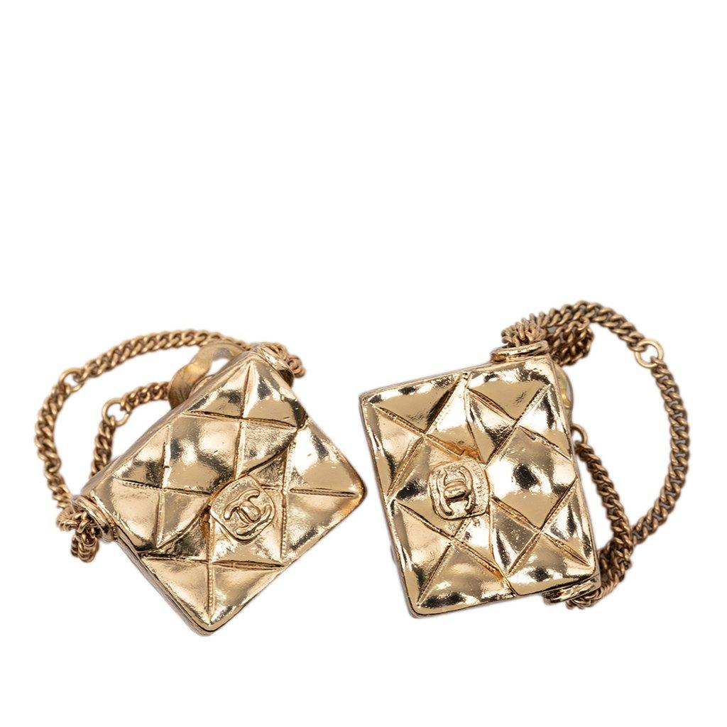 Chanel CC Gold Plated Quilted Flap Bag Clip On Earrings