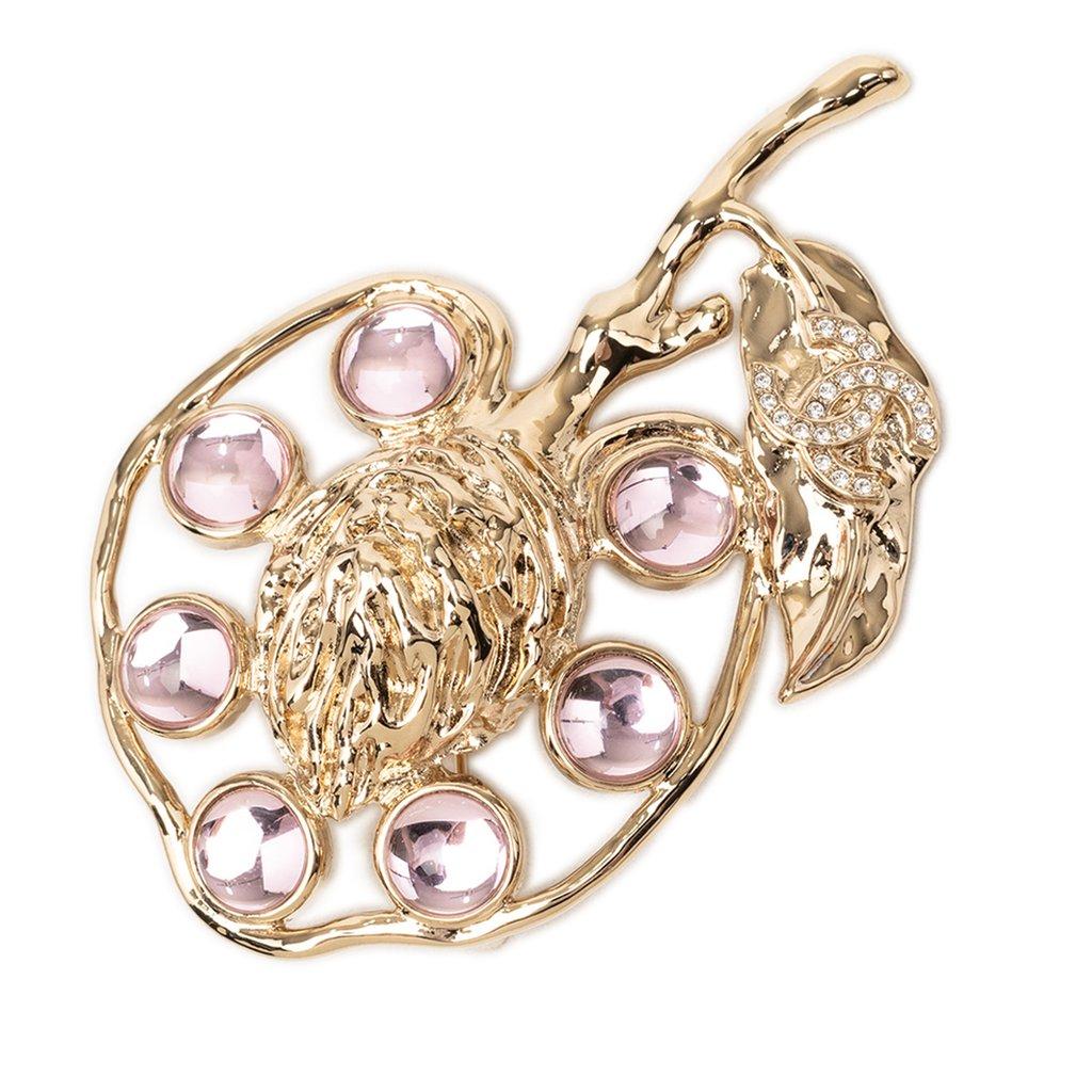 Chanel Gold Plated CC Strass and Gripoix Fruit Pin Brooch
