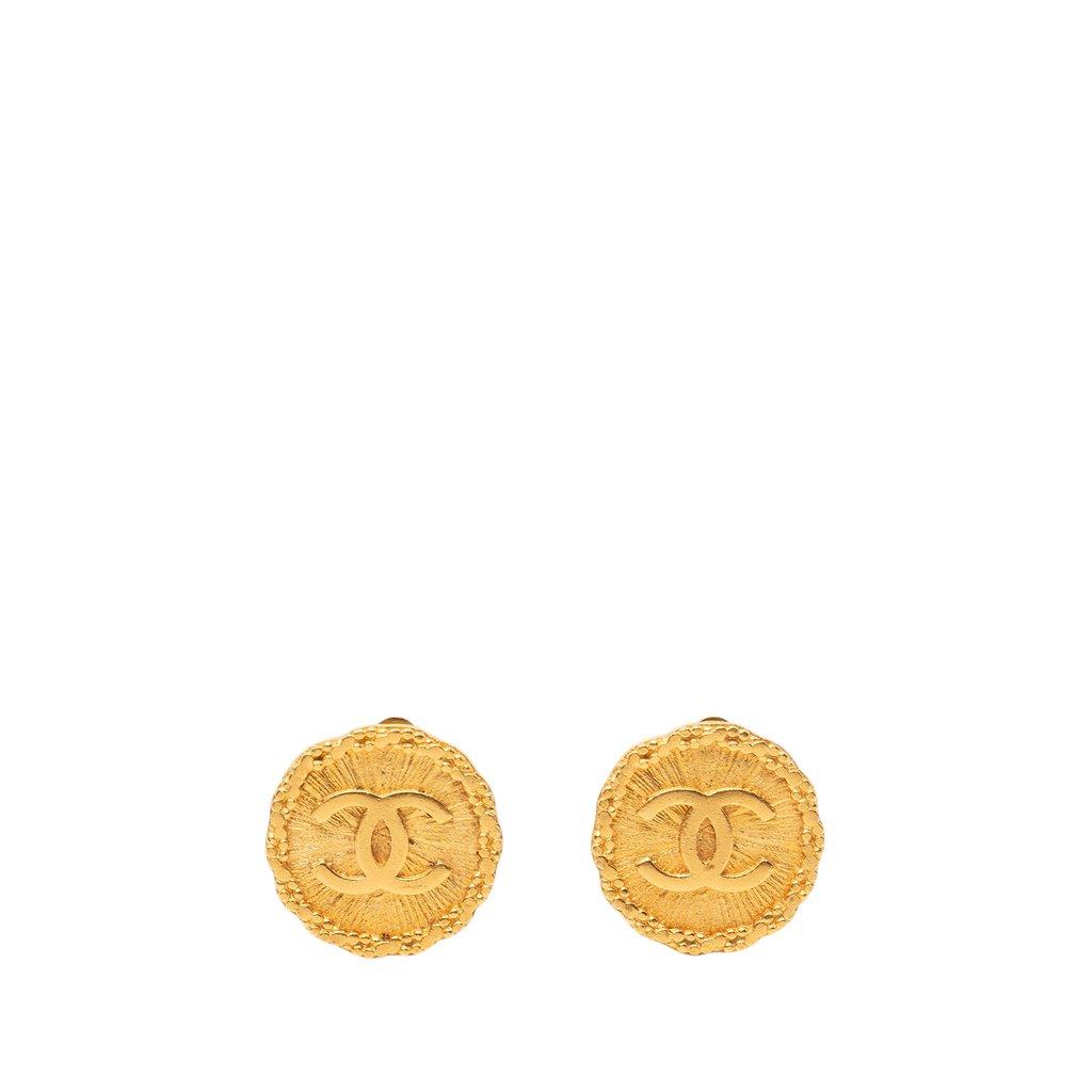 Chanel CC Gold Plated Round Clip On Earrings