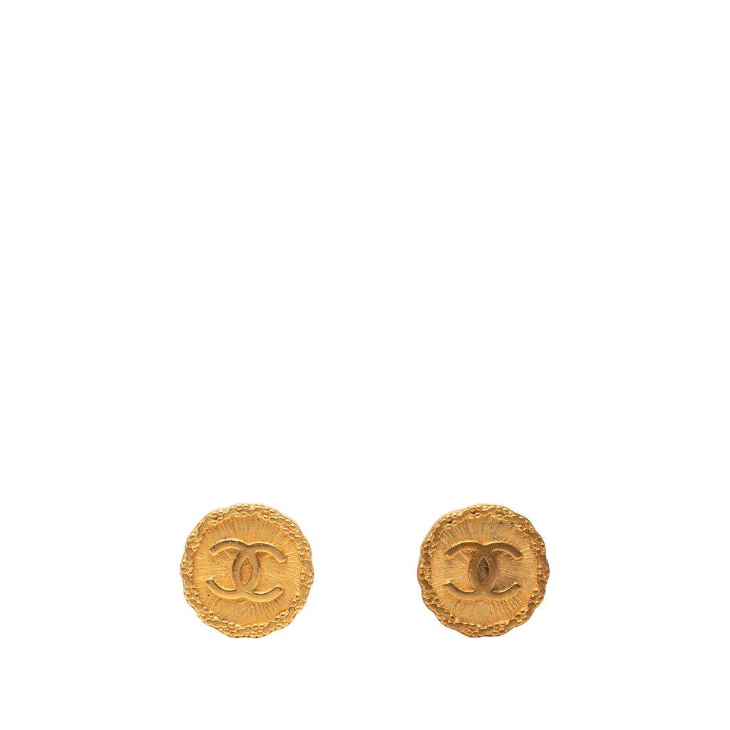 Chanel CC Gold Plated Round Clip On Earrings