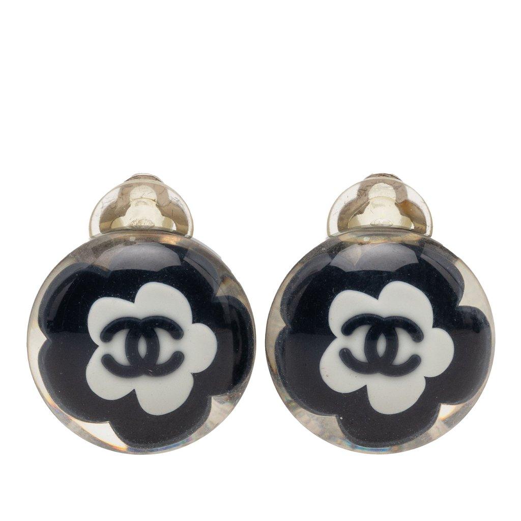Chanel CC Resin Flower Clip On Earrings
