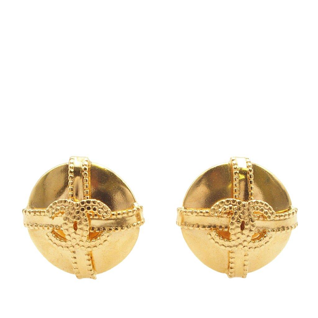 Chanel CC Gold Plated Round Clip On Earrings