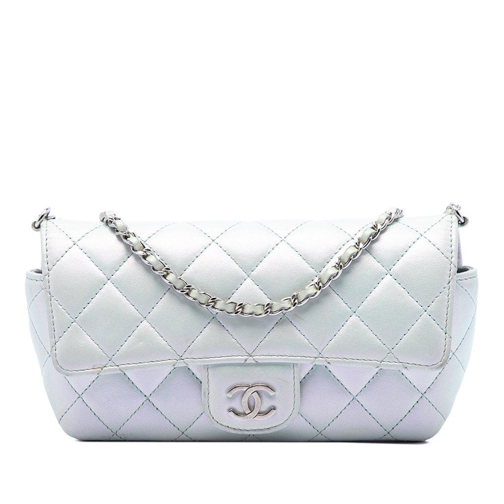 Chanel CC Quilted Iridescent Lambskin Glasses Case with Chain