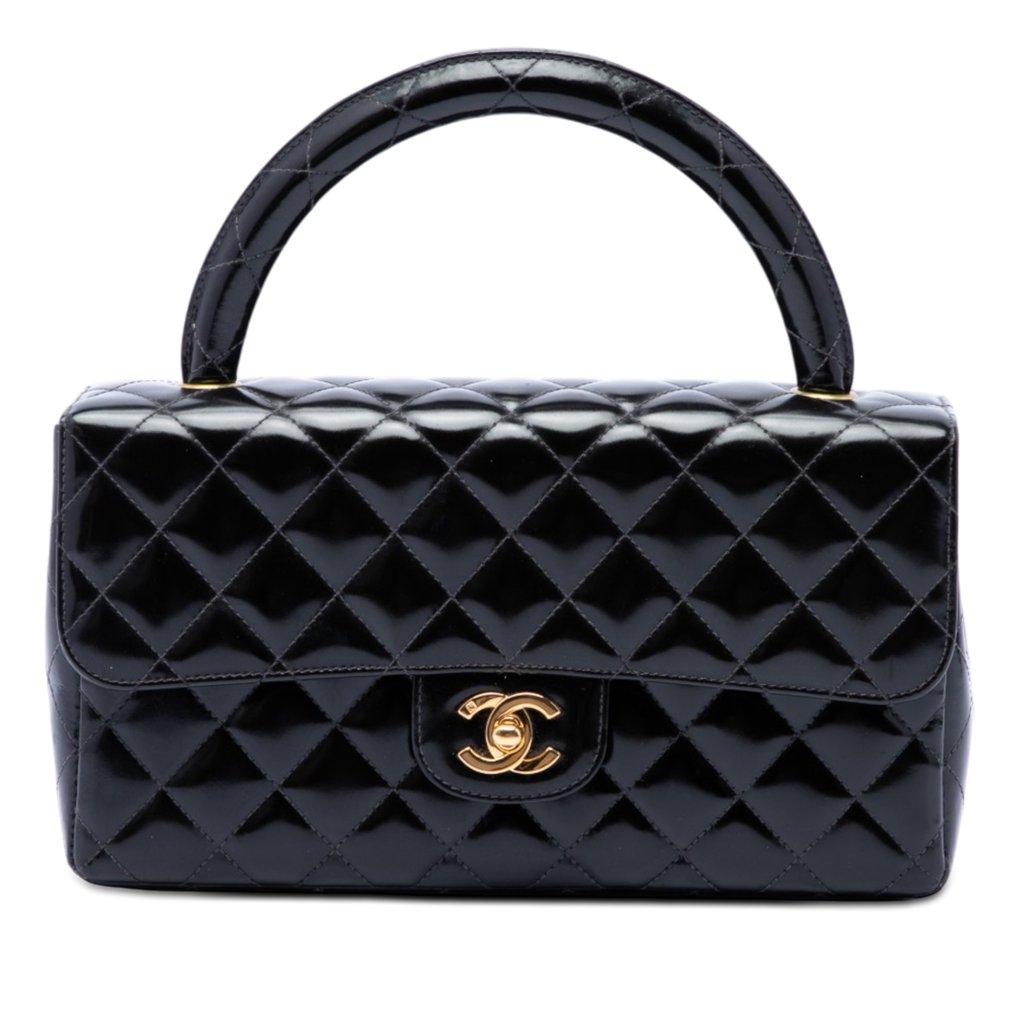 Chanel حقيبة كيلي متوسطة الحجم ذات مقبض علوي مستطيلة الشكل مبطنة من الجلد اللامع