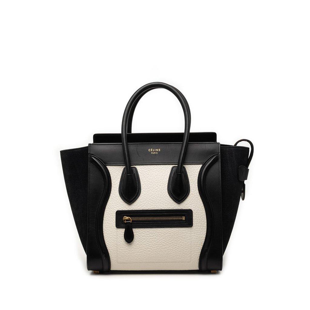Celine Micro Bicolor Nubuck and Drummed Calfskin Luggage Tote