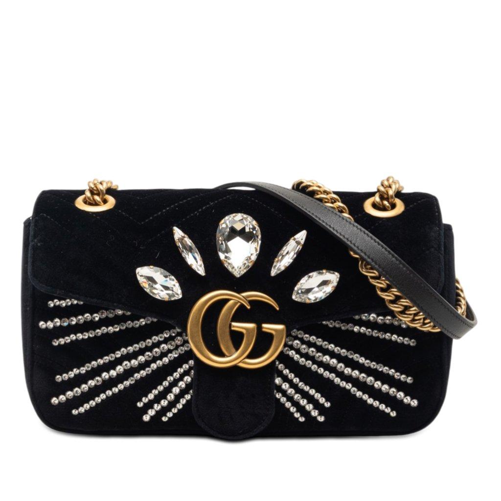Gucci حقيبة كتف متوسطة الحجم من مارمونت ماتيلاسيه مخملية مزينة بالكريستال