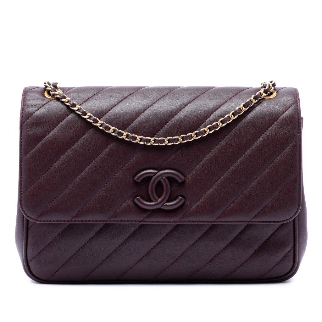 Chanel Diagonal Quilted Lambskin CC Signature Flap