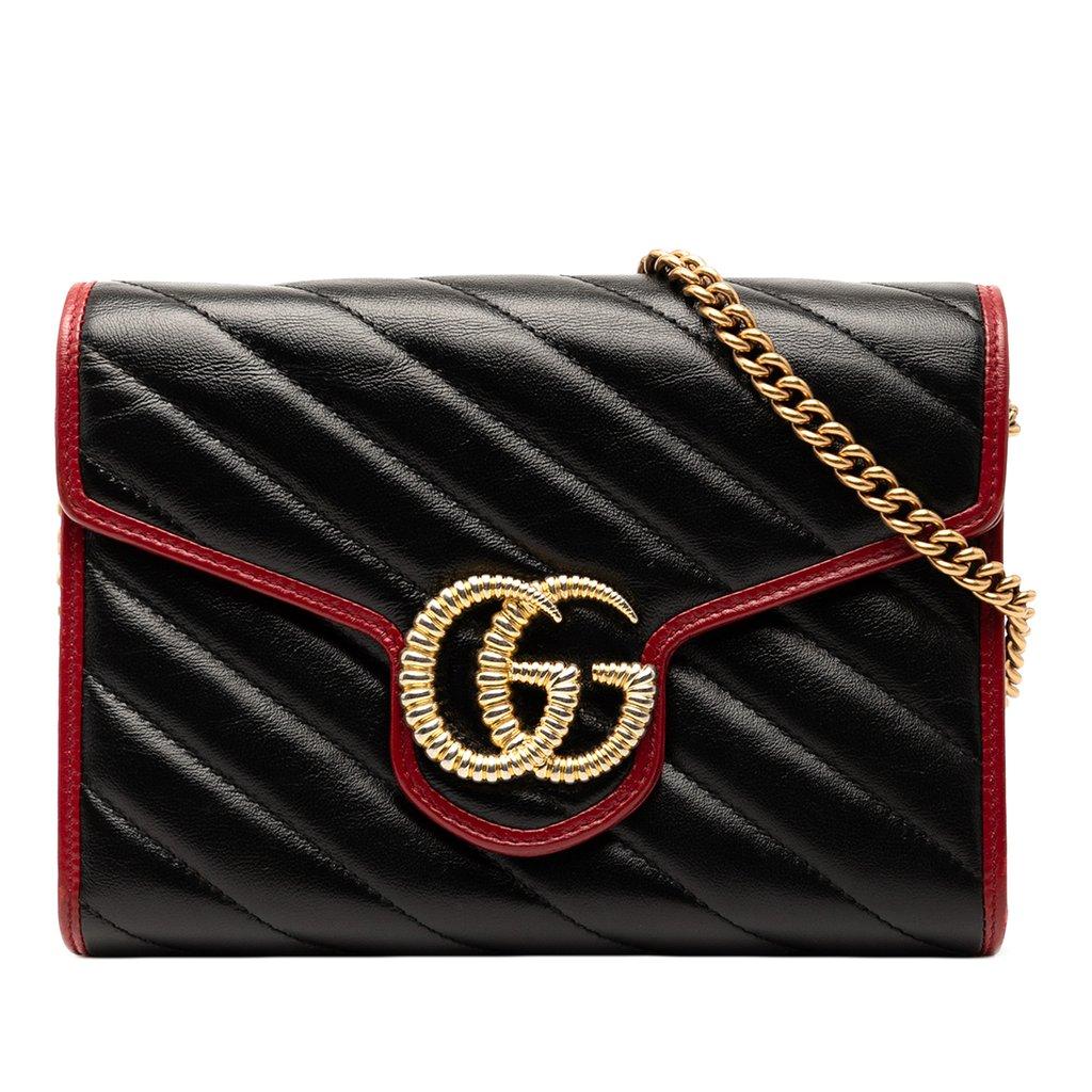 Gucci محفظة تورشون من الجلد المبطن بنقشة مارمونت جي جي مع سلسلة