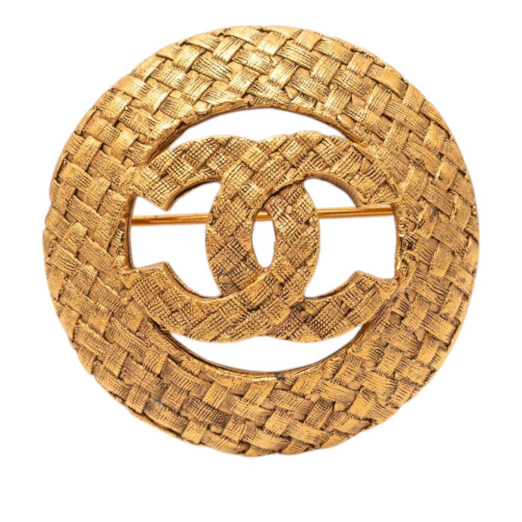 Chanel بروش دائري منسوج مطلي بالذهب CC