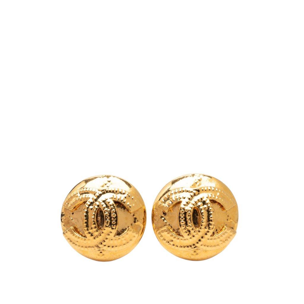 Chanel CC Gold Plated Round Clip On Earrings