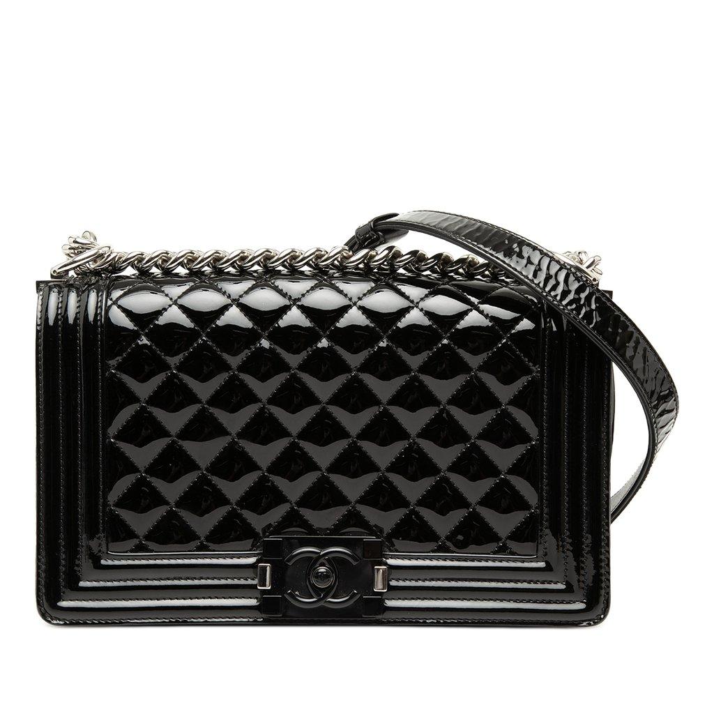 Chanel Old Medium Quilted Patent Acrylic Boy Flap