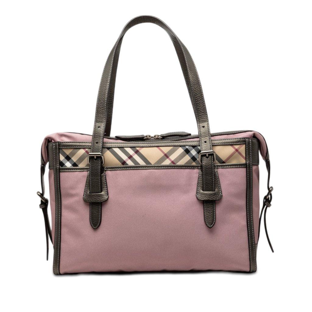 Burberry حقيبة قماشية بنقشة نوفا وحواف جلدية