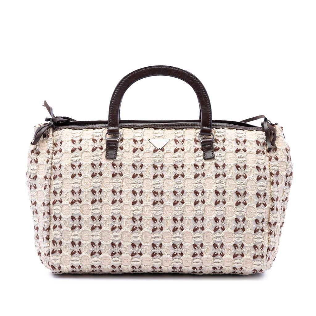 Prada Canvas Bow Cloquet Handle Bag