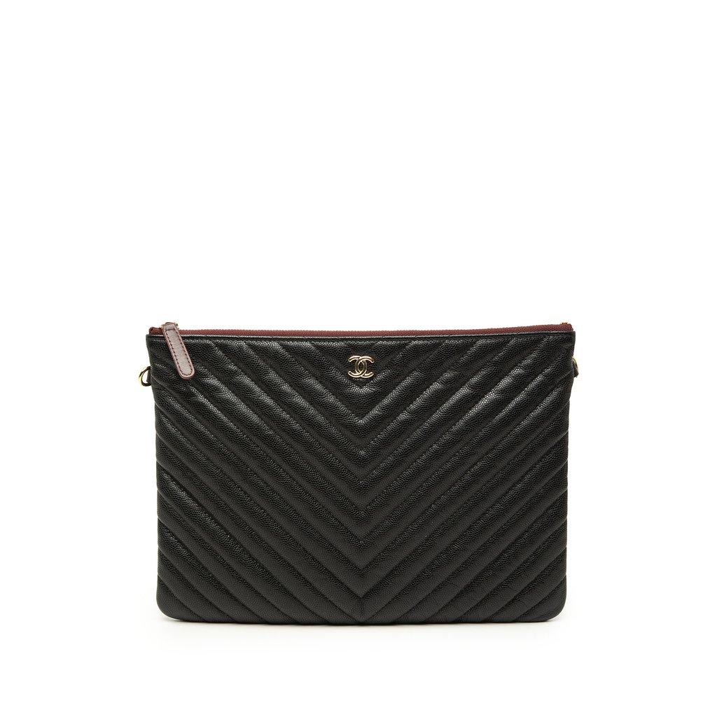 Chanel Medium CC Chevron Caviar O Case Clutch