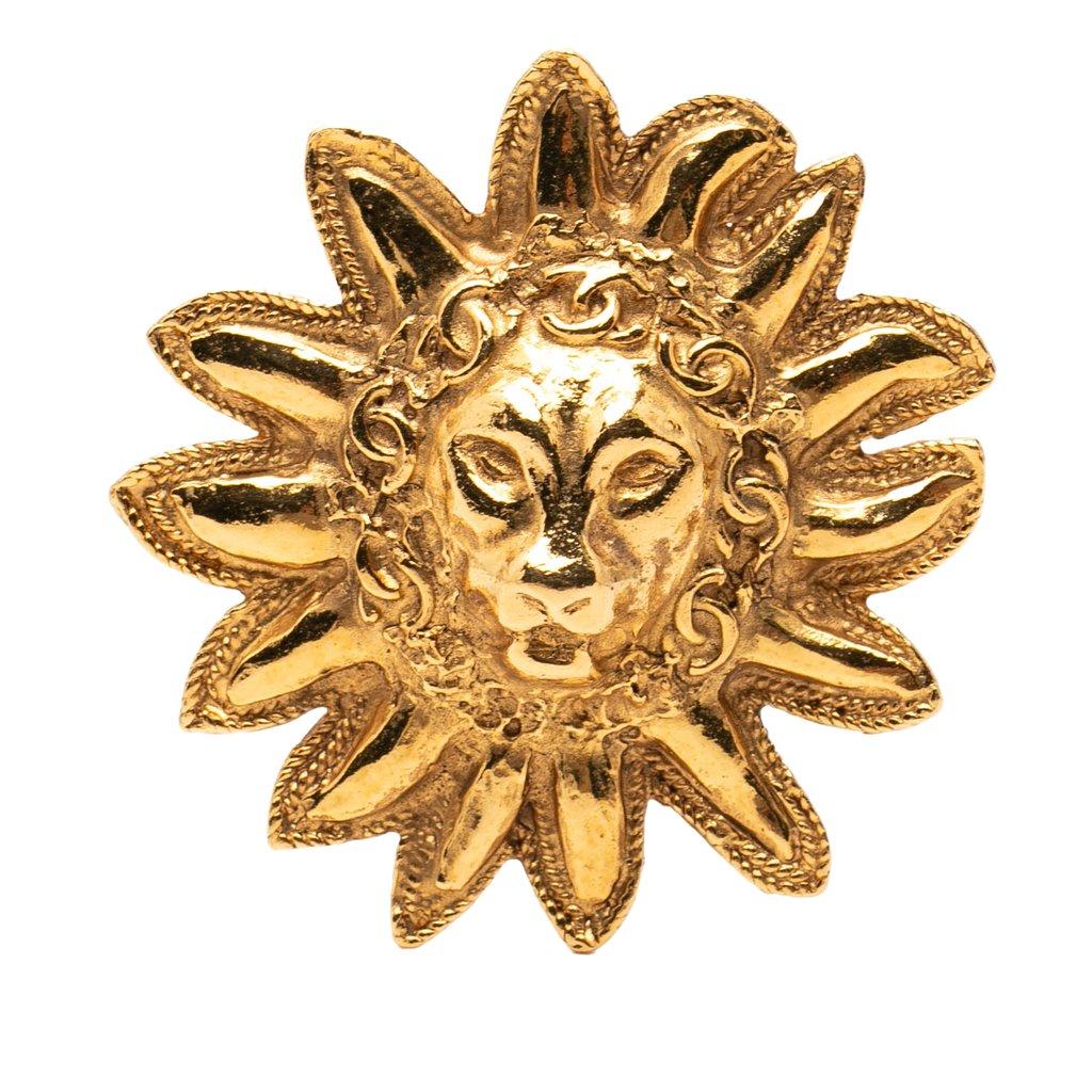 Chanel Gold Plated Lion Head Sun Brooch