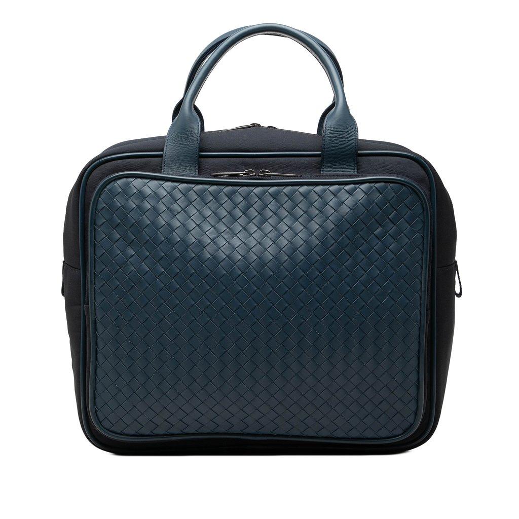 Bottega Veneta Bicolor Nappa Intrecciato Trimmed Canvas Business Bag