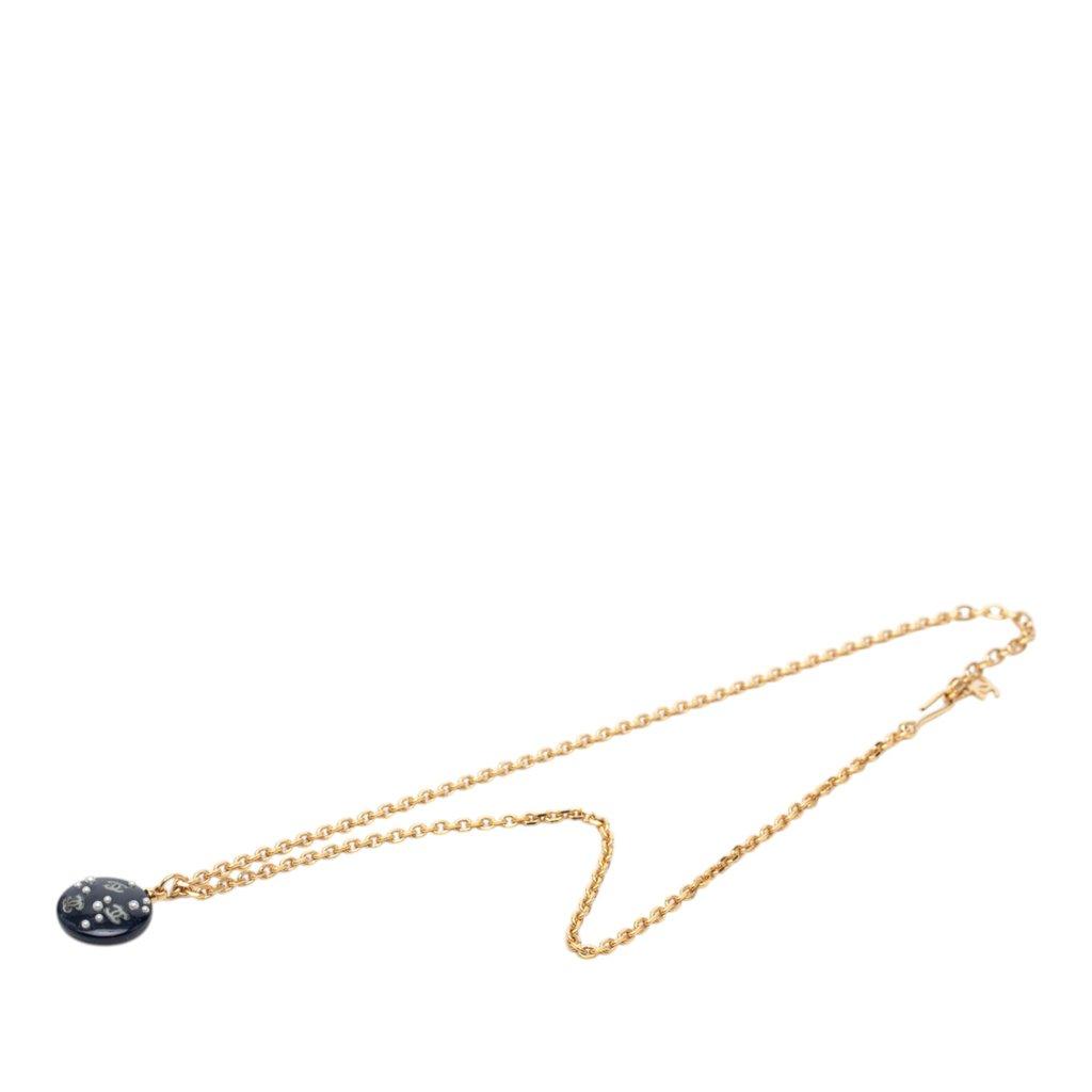 Chanel CC Gold Plated Resin and Faux Pearl Round Pendant Necklace