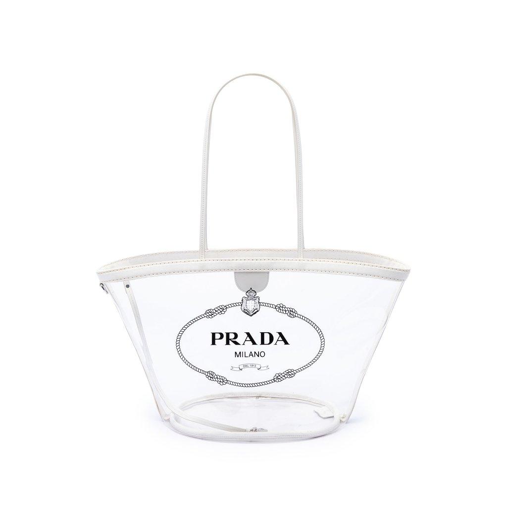 Prada حقيبة تسوق من قماش PVC بشعار Canapa