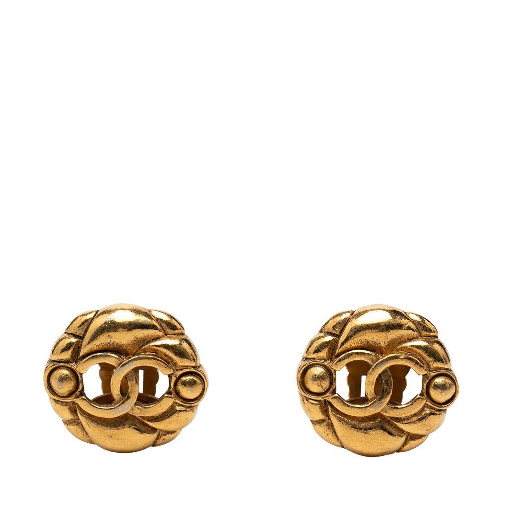 Chanel CC Gold Plated Round Clip On Earrings