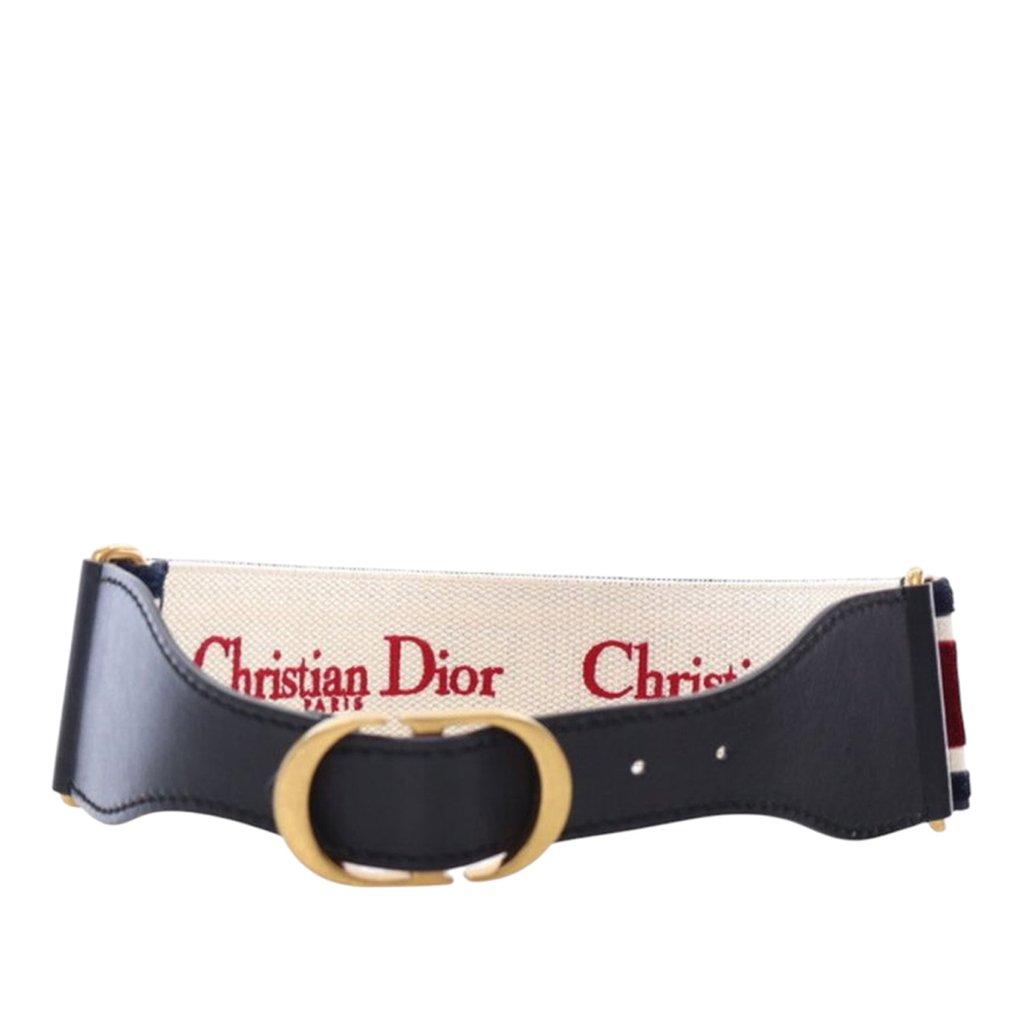Dior Leather and Embroidered Canvas Wide Belt