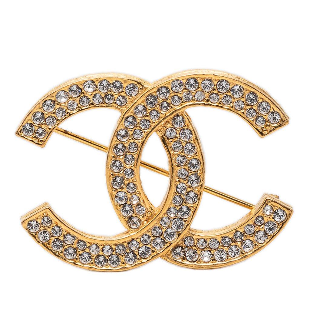 Chanel بروش مطلي بالذهب مرصع بأحجار الراين