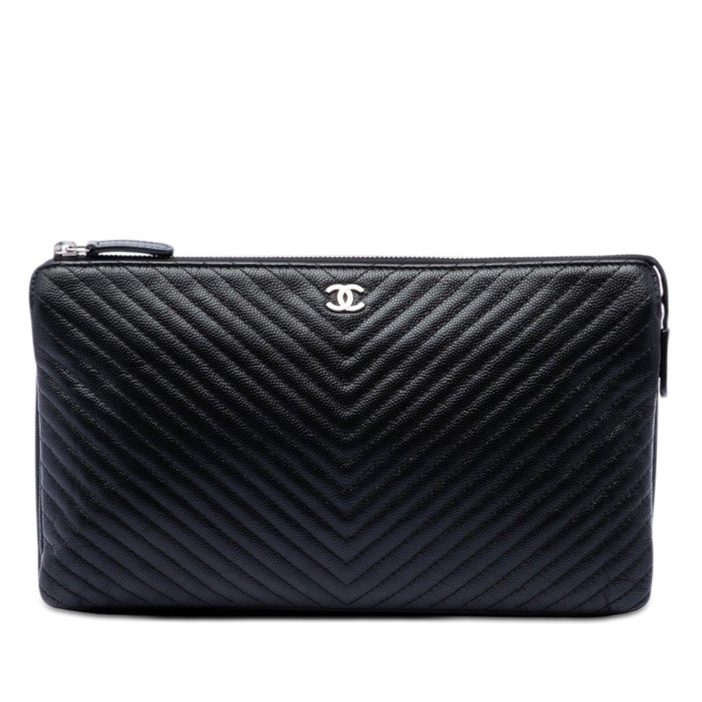 Chanel CC Chevron Caviar Zip Clutch