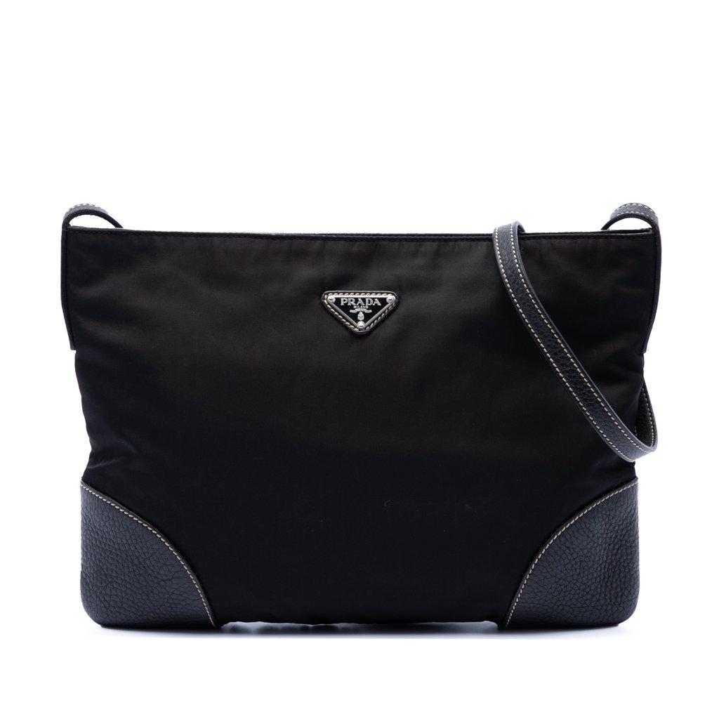Prada Vitello Daino Trimmed Tessuto Zip Top Crossbody