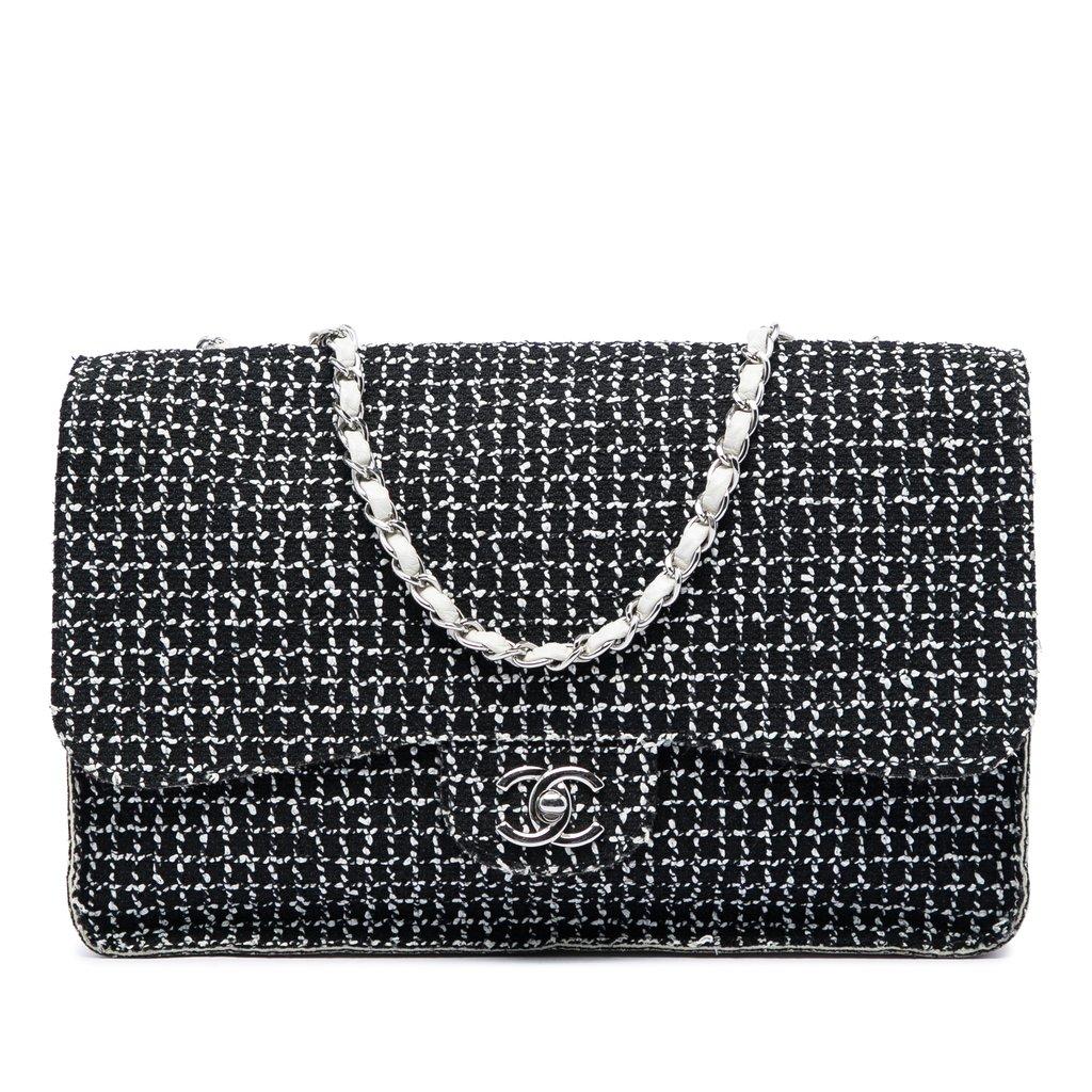 Chanel غطاء واحد كلاسيكي كبير الحجم من التويد وجلد العجل