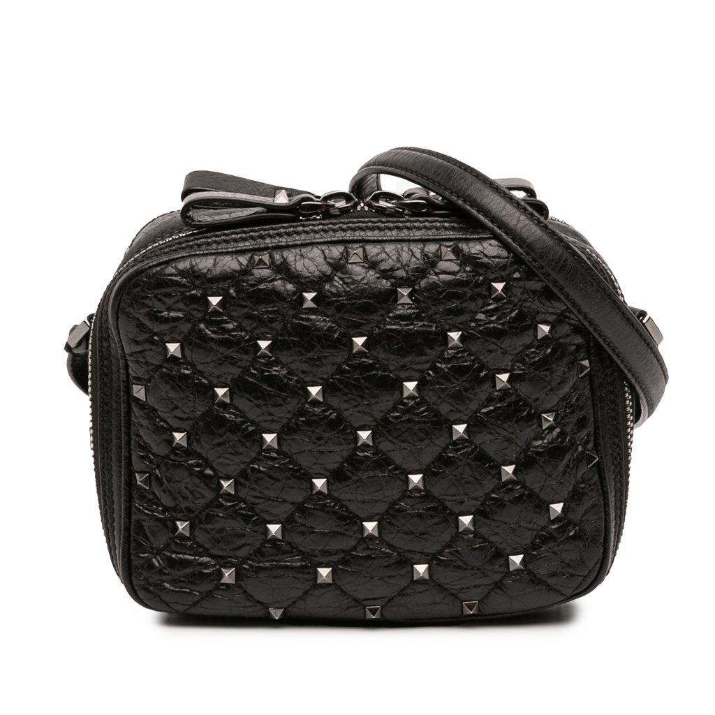 Valentino Quilted Crinkled Leather Rockstud Double Zip Camera Bag