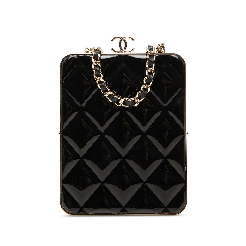 Chanel CC Quilted Acrylic and Lambskin Evening Clutch With Chain