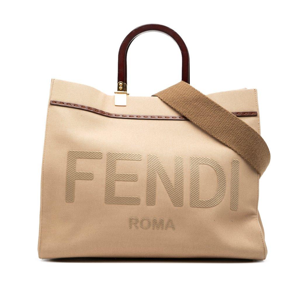 Fendi حقيبة تسوق متوسطة الحجم من قماش الكانفاس بتصميم أشعة الشمس
