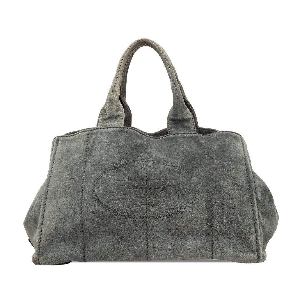 Prada Large Scamosciato Canapa Logo Satchel