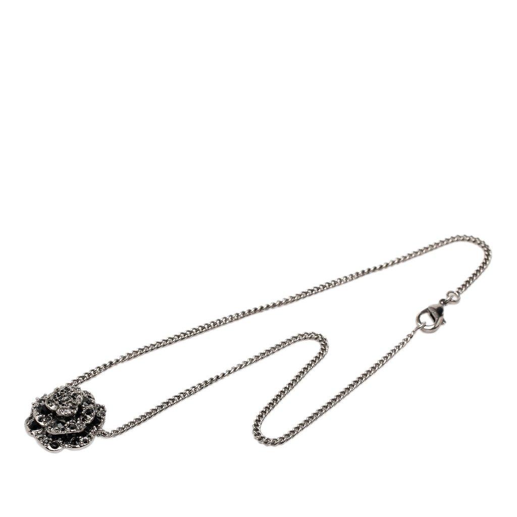 Chanel CC Brass Strass Camellia Pendant Necklace