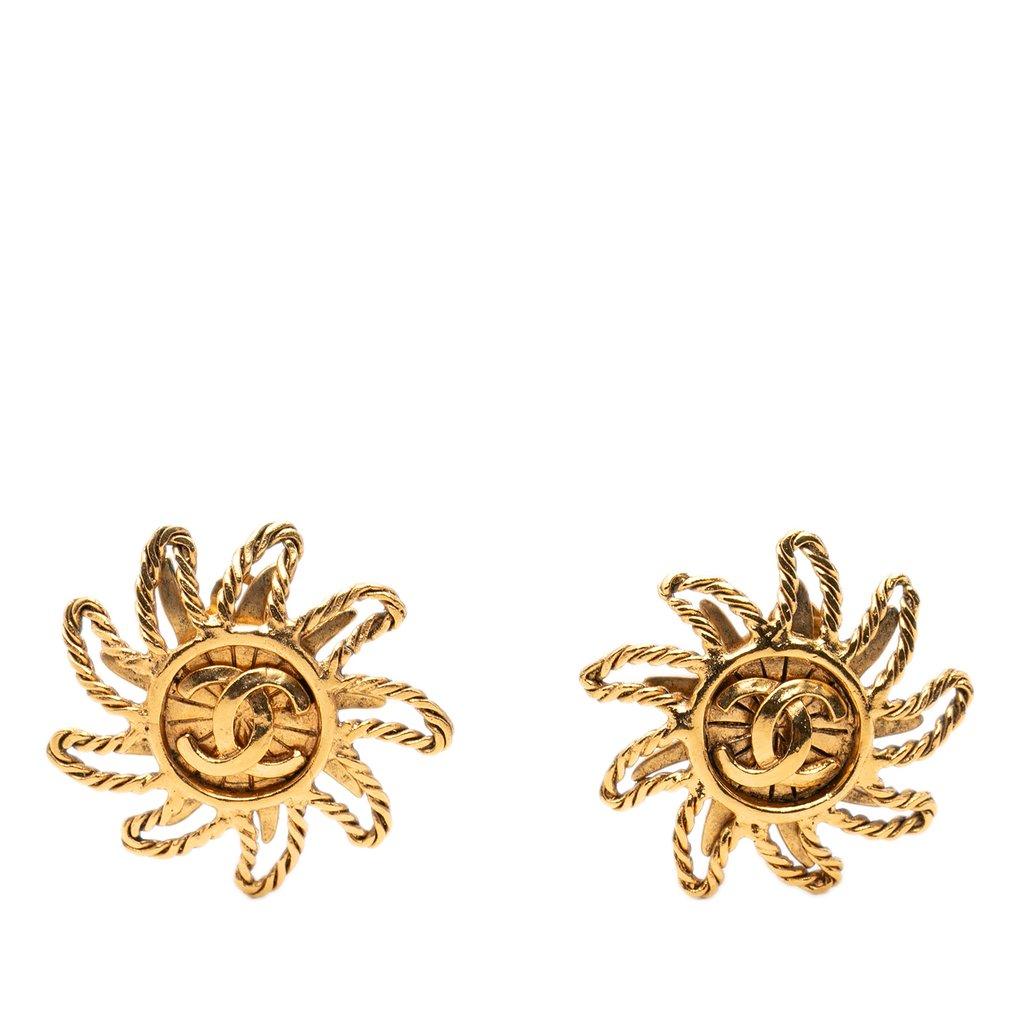 Chanel CC Gold Plated Sun Clip On Earrings
