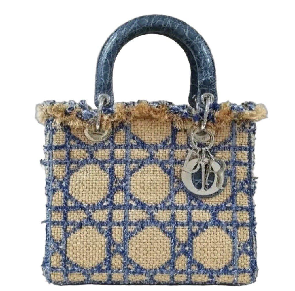 Dior Dior Lady Dior Medium Tweed  Crocodile  Print Lambskin  Handle Bag Pre-Owned