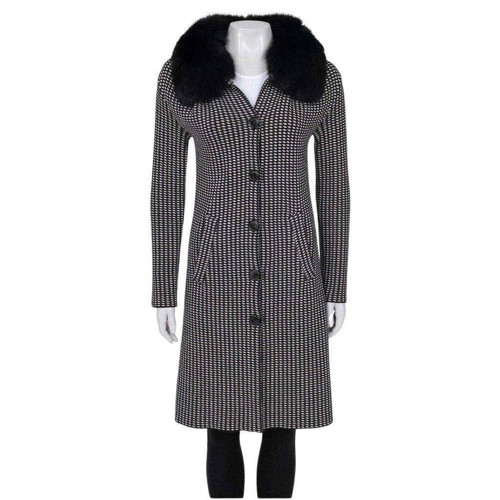 Christian Dior Christian Dior Black & White Wool & Faux Fur Coat Sz. S Pre-owned