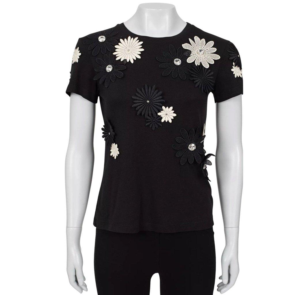 Emanuel Ungaro Emanuel Ungaro Black & White Floral Cotton T-Shirt Sz.38 Pre-owned