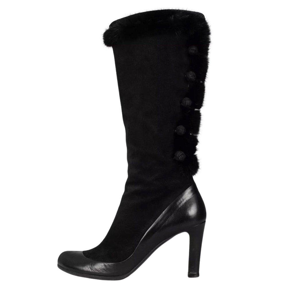 Alexander McQueen Alexander McQueen Black Suede faux Fur Trim Boots - EU 39.5 Pre-owned