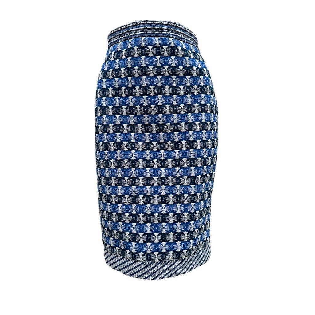 Chanel Chanel 2019 Pre-Spring Blue & White CC Logo Knee Skirt Sz 40 pre-owned