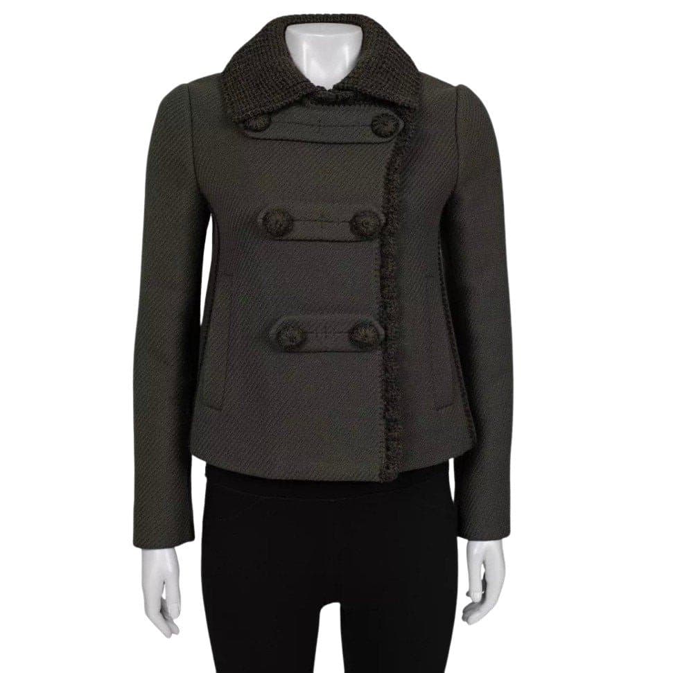 Prada Prada Vintage Green Wool Knit-Detail Double-Breasted Jacket Sz.40/S Pre-owned