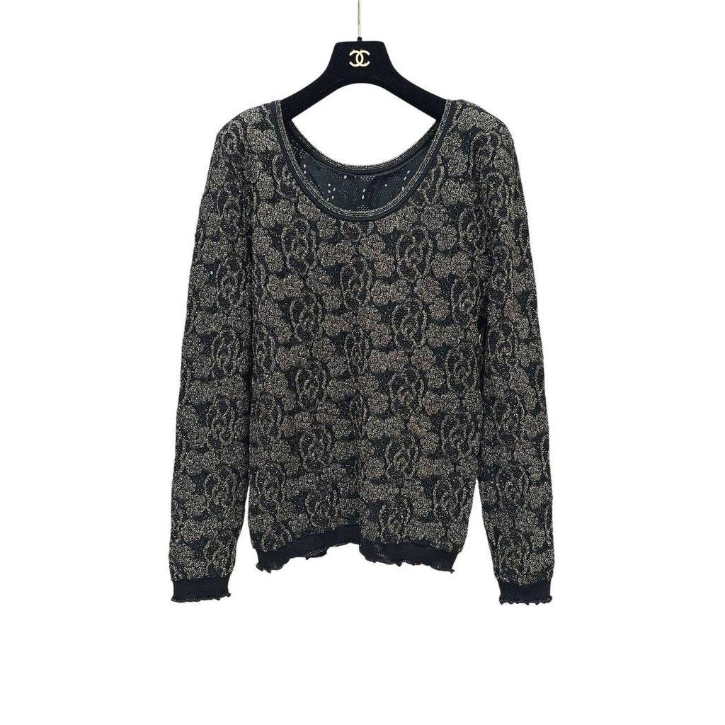 Chanel Chanel Vintage Black & Gold Knit Sweater - Size 44 Pre-owned