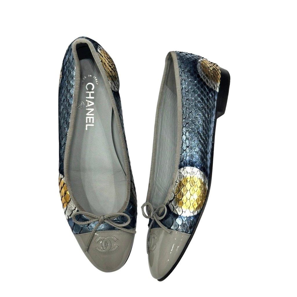 Chanel Chanel Python Snake Print Lambskin Ballet Flats Sz.41 Pre-owned