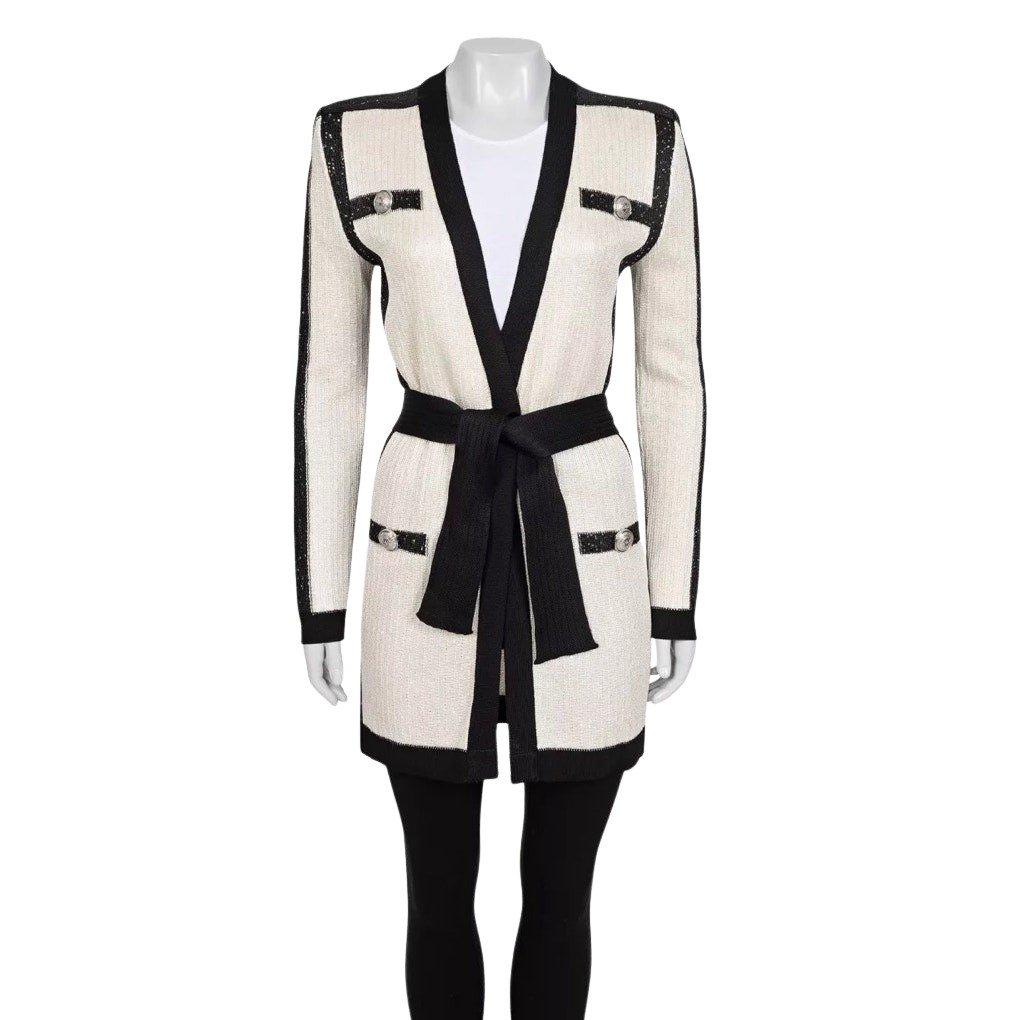 Balmain NWOT Balmain White Long Cardigan with Belt - EU36/S Pre-owned