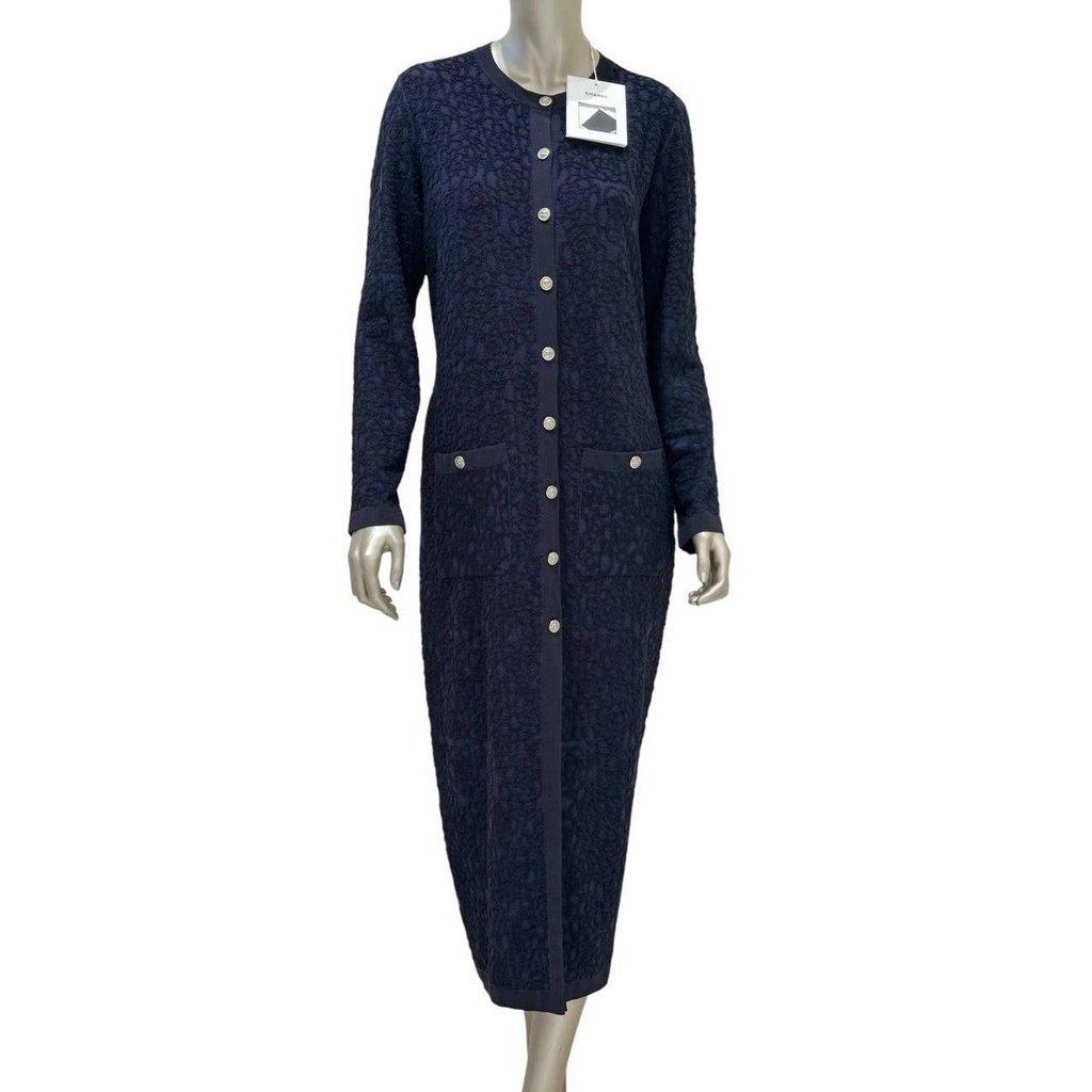Chanel NWT Chanel Navy Wool Blend Cardigan Dress Sz.42 Pre-owned