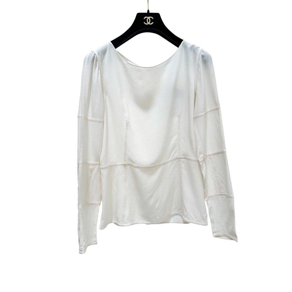 Chanel Chanel White Silk Long Sleeve Blouse Sz.38 Pre-owned